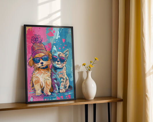 Cool Dog and Cat – Colorful Pop Art Wall Poster