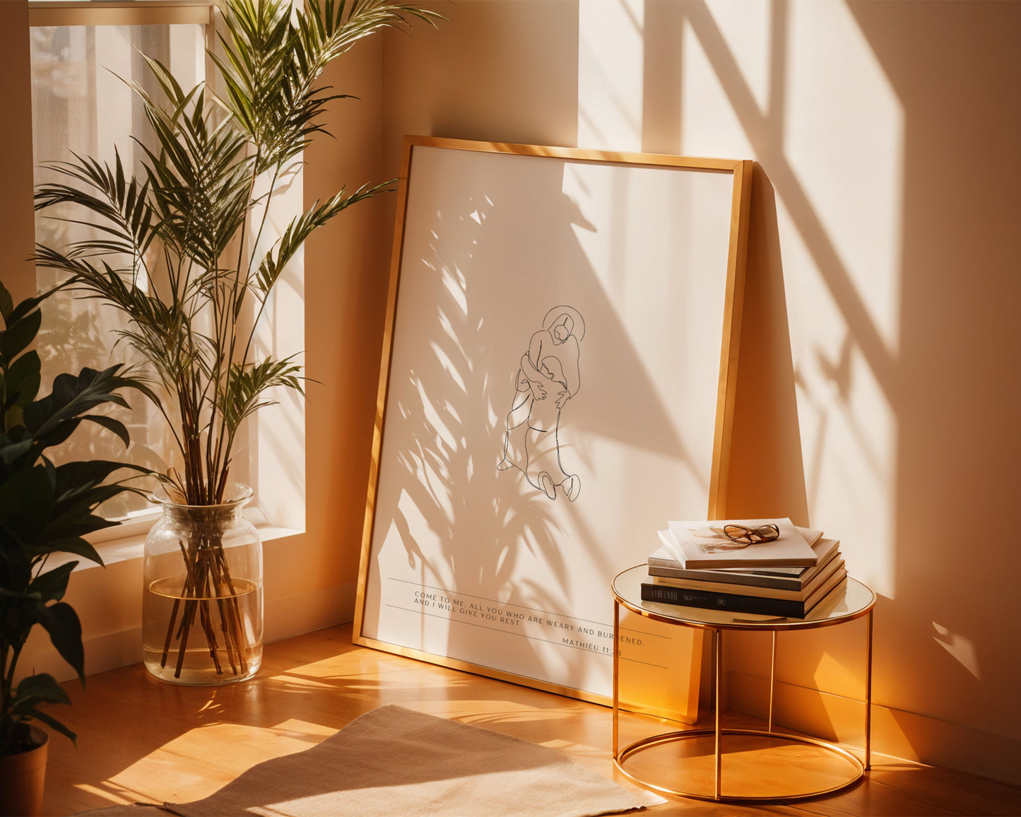 Minimalist Jesus Line Art Poster with Bible Verse Matthew 11:28