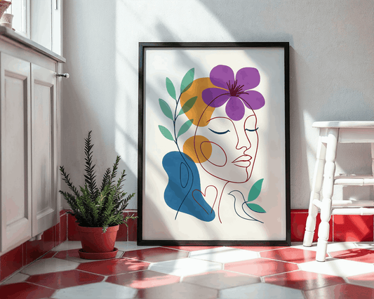 Abstract Face and Flower – Modern Colorful Wall Art