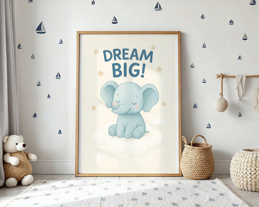 Dream Big Elephant Nursery Wall Art Poster