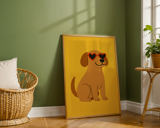 Cool Puppy with Heart Glasses – Fun Kids Room Wall Art Poster