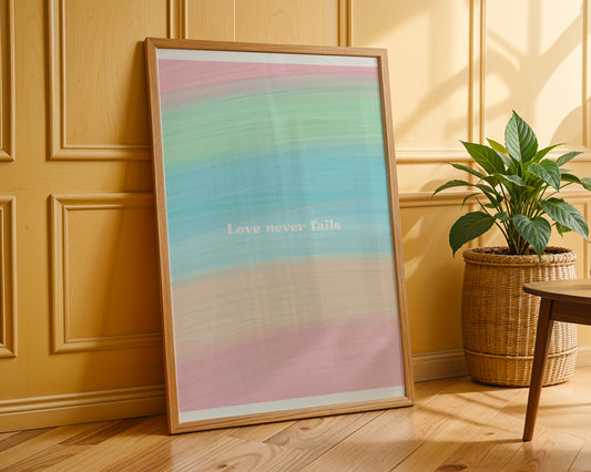 Love Never Fails Wall Art – Christian Inspirational Quote Print