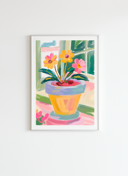Colorful Flower Pot – Vibrant Abstract Painting Poster