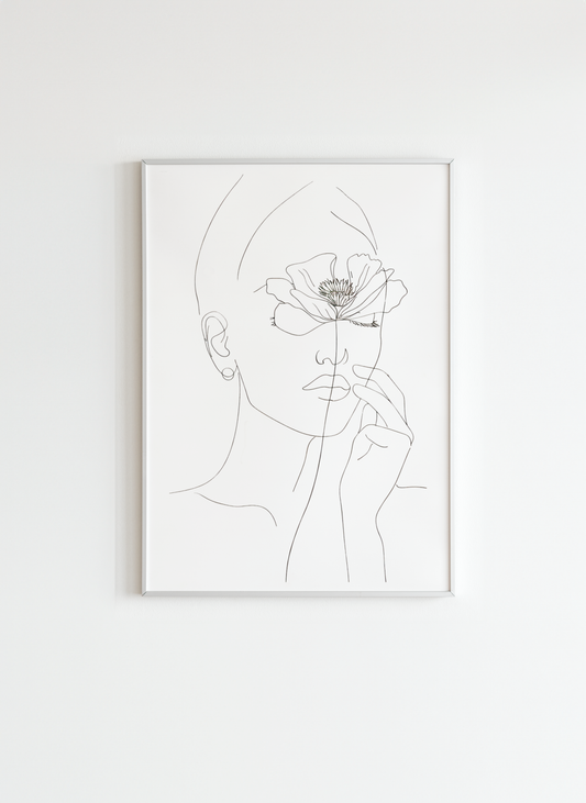 Modern Line Art Face and Flower Poster