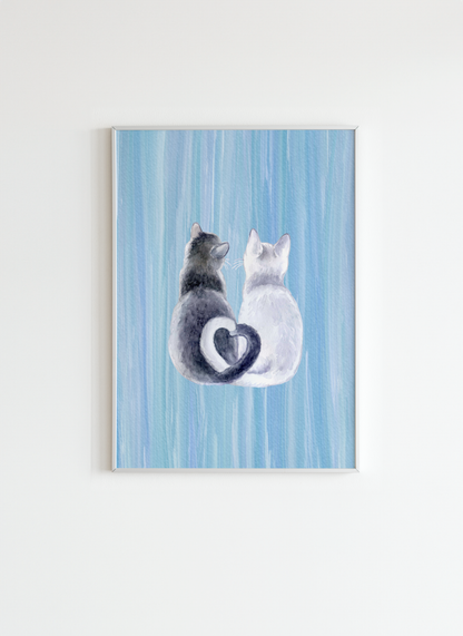 Romantic Cats Wall Art – Couple Cats Illustration