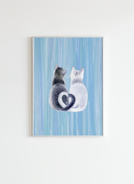 Romantic Cats Wall Art – Couple Cats Illustration