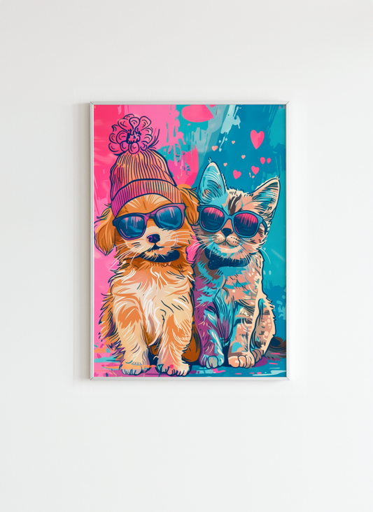 Cool Dog and Cat – Colorful Pop Art Wall Poster