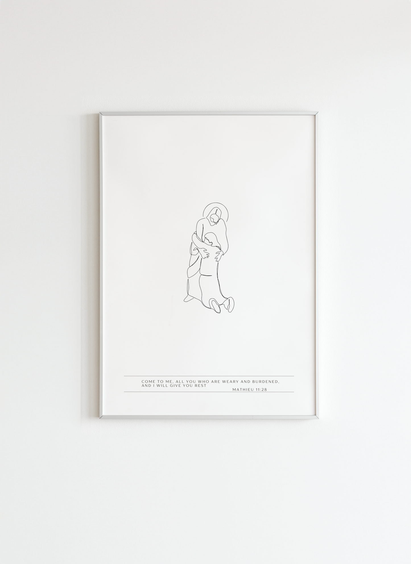 Minimalist Jesus Line Art Poster with Bible Verse Matthew 11:28