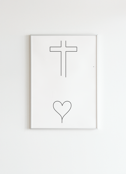 Cross and Heart – Christian Minimalist Wall Art