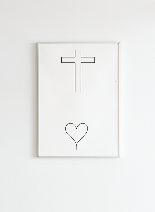 Cross and Heart – Christian Minimalist Wall Art