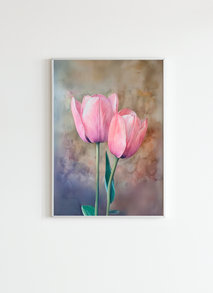 Pink Tulip Wall Art – Elegant Floral Watercolor Print