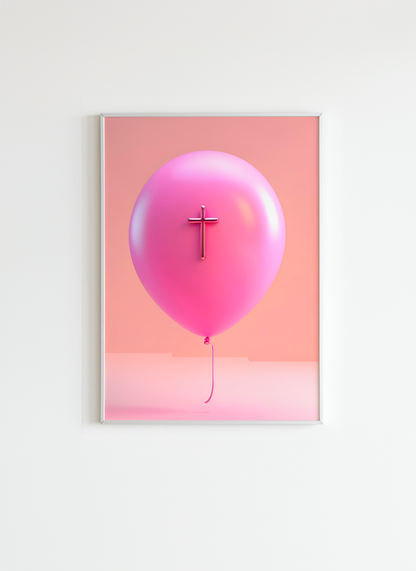 Pink Balloon with Cross – Modern Christian Wall Art Poster