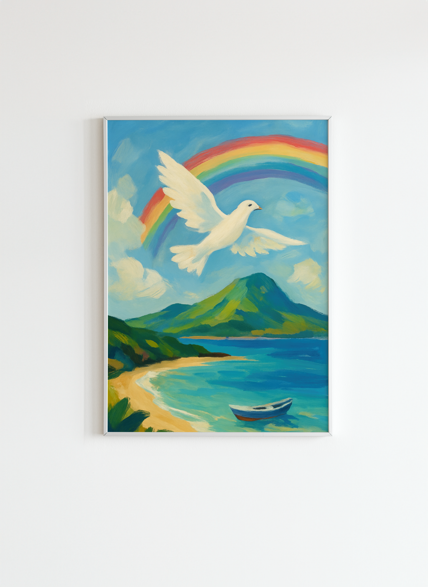 Peaceful Dove with Rainbow – Christian Wall Art, Symbol of Hope and Faith