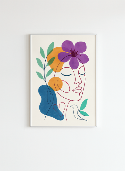 Abstract Face and Flower – Modern Colorful Wall Art