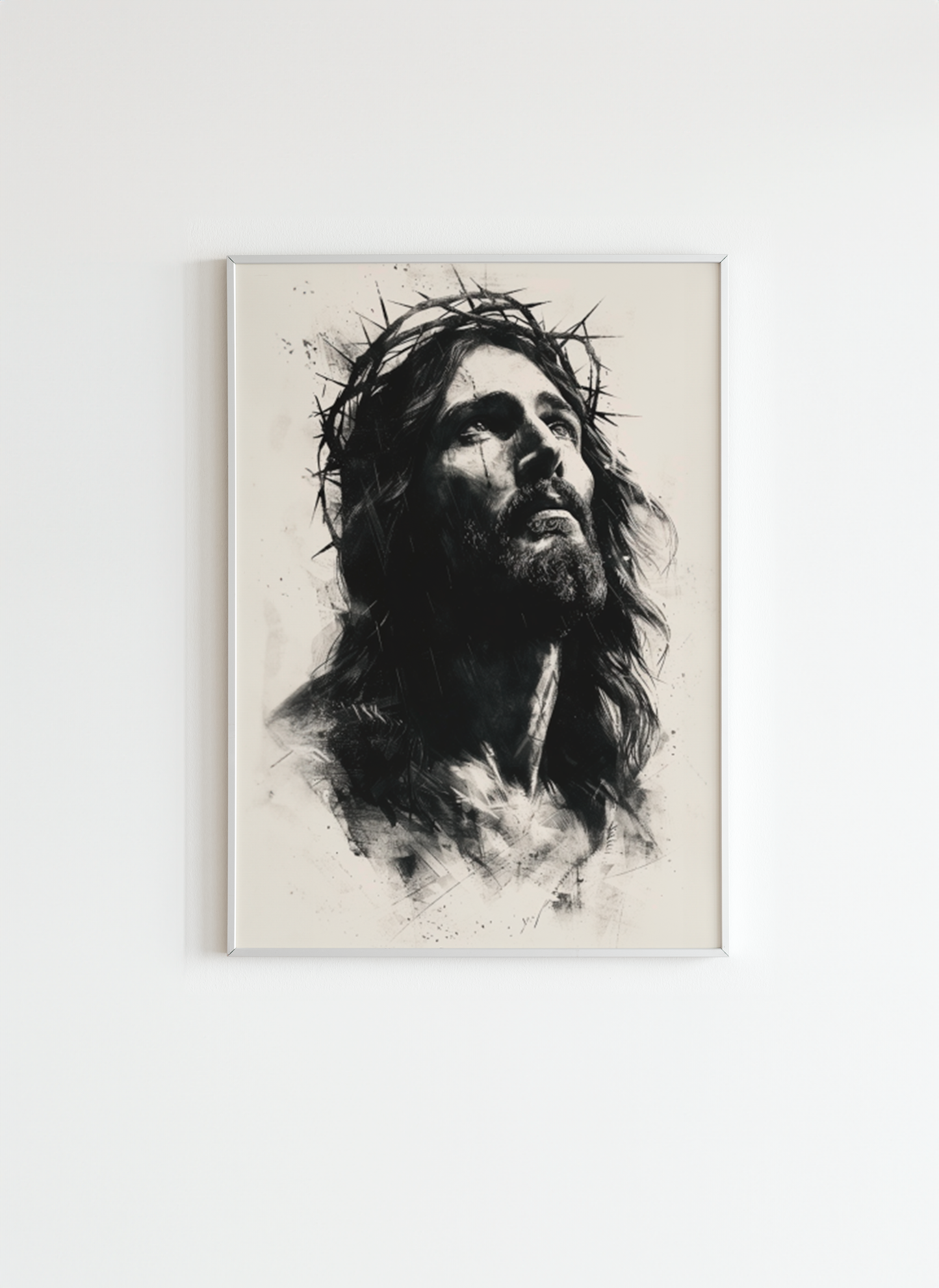 Jesus Christ Portrait Wall Art – Crown of Thorns Christian Poster