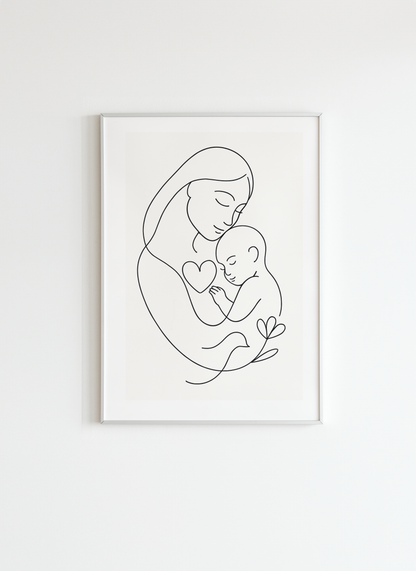 Mother and Child – Minimalist Line Art Wall Print