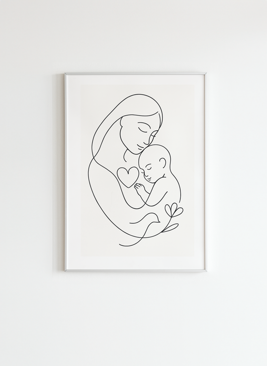 Mother and Child – Minimalist Line Art Wall Print