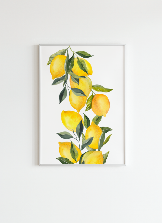Lemon Branch Wall Art – Watercolor Fruit Poster