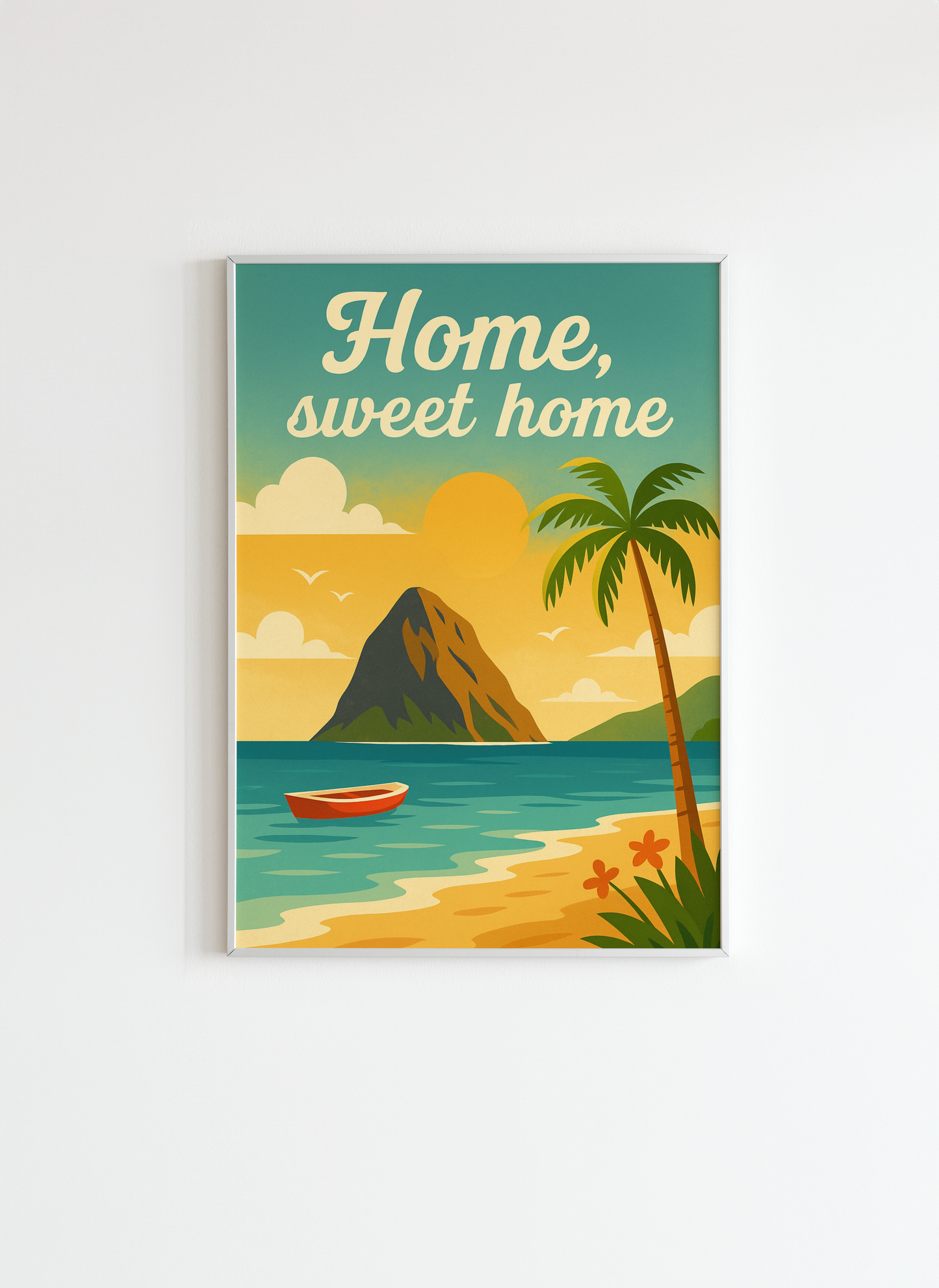 Home Sweet Home Poster – Tropical Beach Wall Art, Coastal Sunset Print