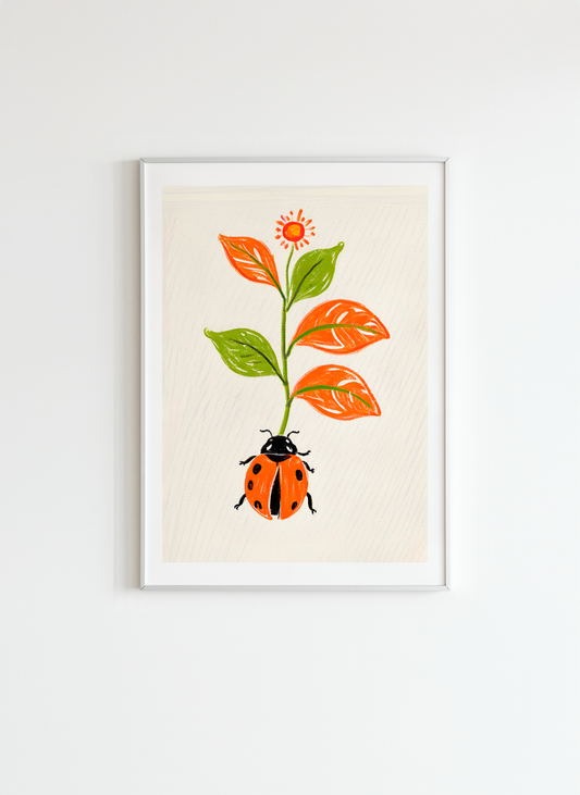 Ladybug and Flower – Cute Kids Room Wall Art