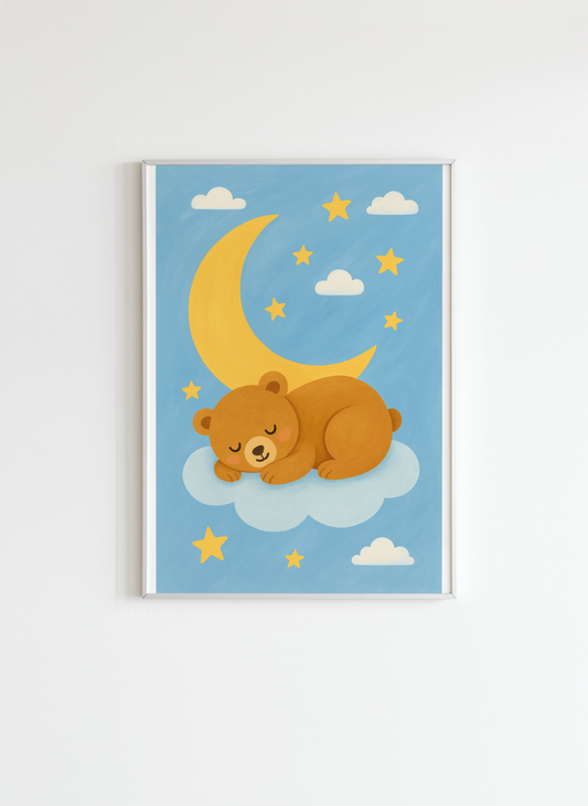 Sleeping Bear Moon Nursery Wall Art Poster