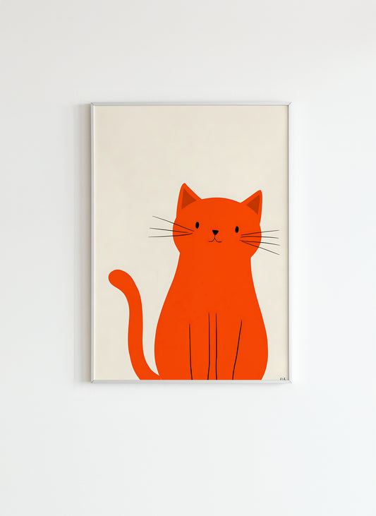 Orange Cat Illustration – Modern Kids Wall Art