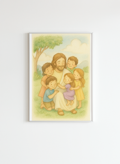 Jesus with Children Christian Wall Art Poster