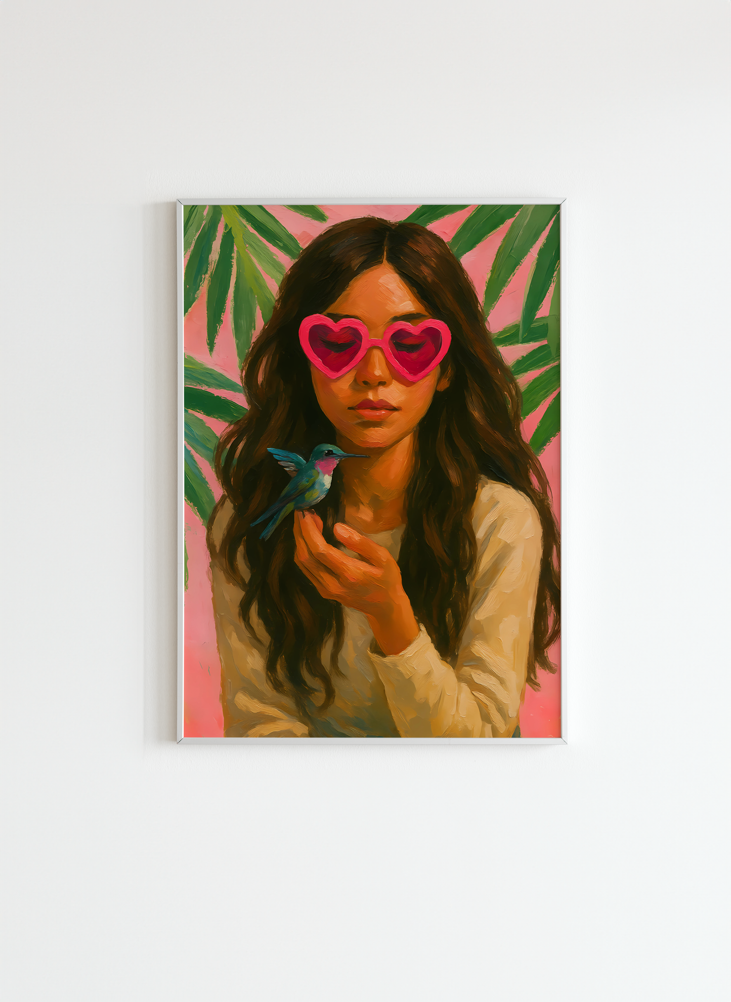 Boho Wall Art – Tropical Girl with Hummingbird Print