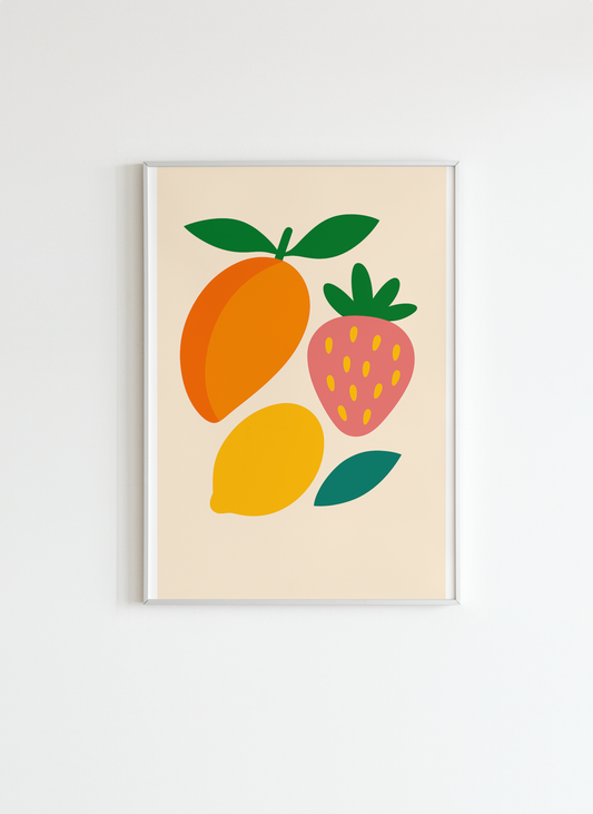 Colorful Fruit Wall Art – Mango, Strawberry & Lemon Poster