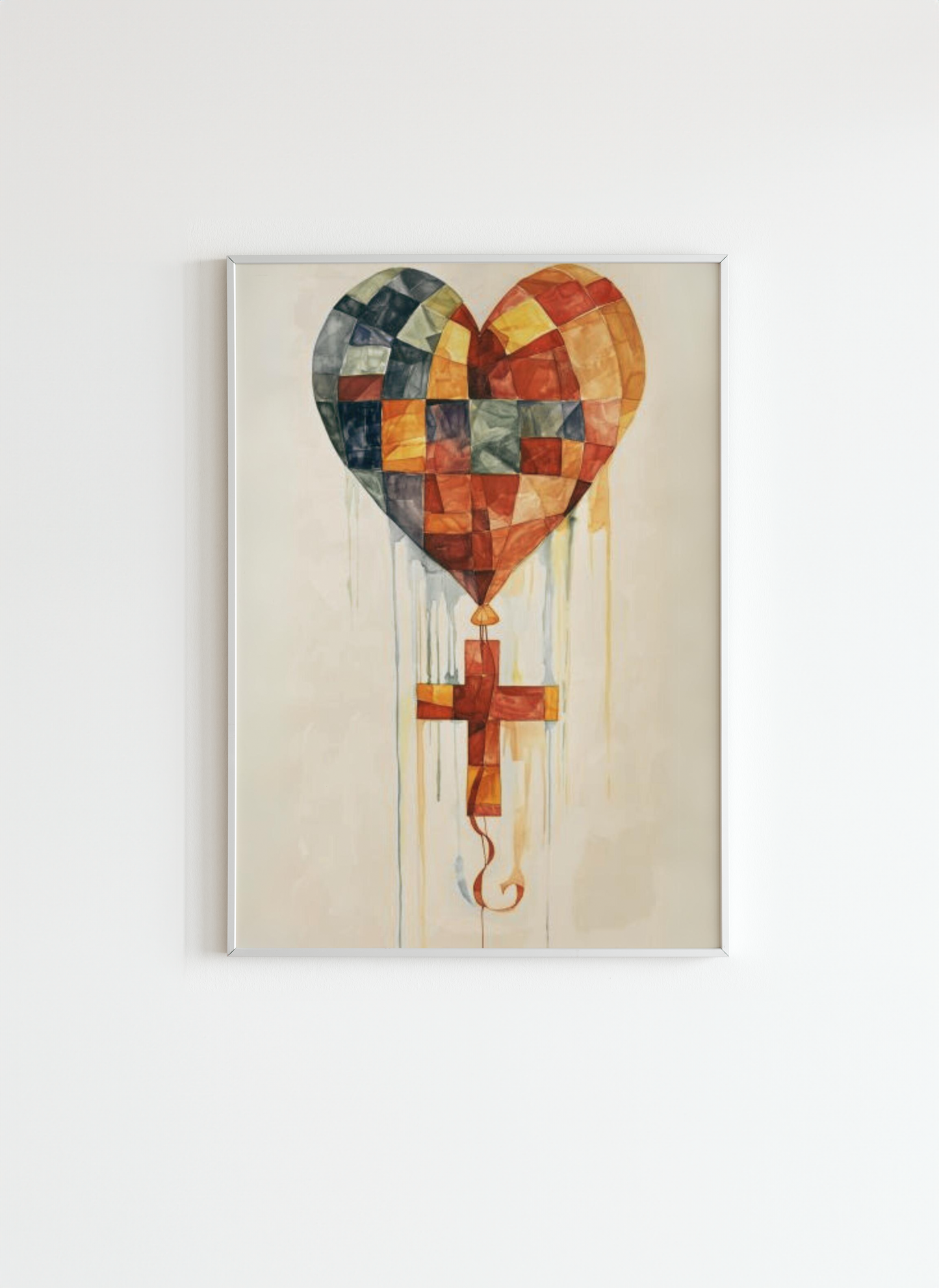 Abstract Heart and Cross Christian Wall Art Poster