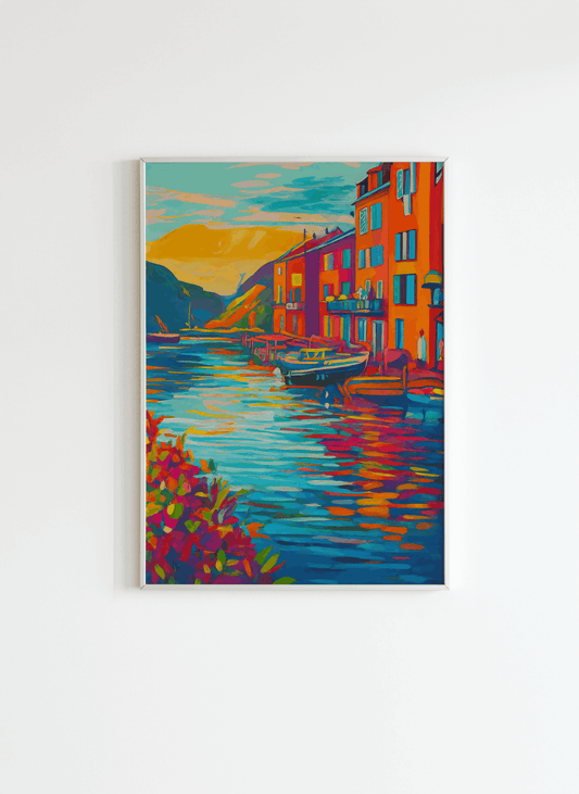 Colorful Venice Canal Wall Art – Vibrant Coastal Sunset Poster