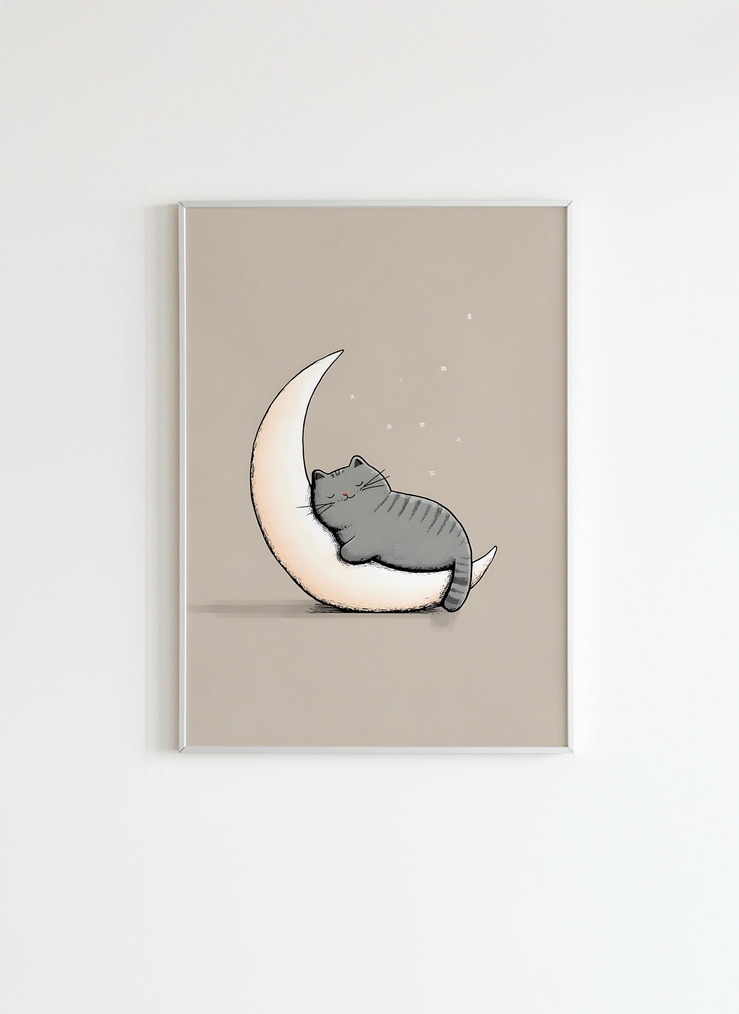 Sleeping Cat on Moon – Cute Kids Wall Art Poster