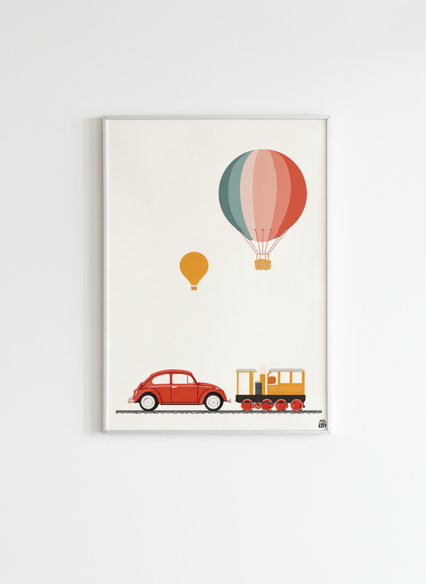 Kids Transport Poster – Car, Train & Hot Air Balloon Wall Art