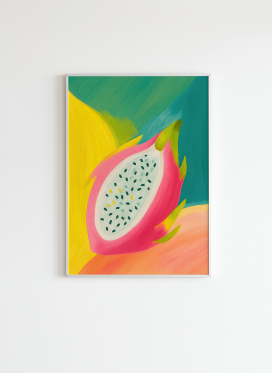 Tropical Wall Art – Colorful Dragon Fruit Painting Print