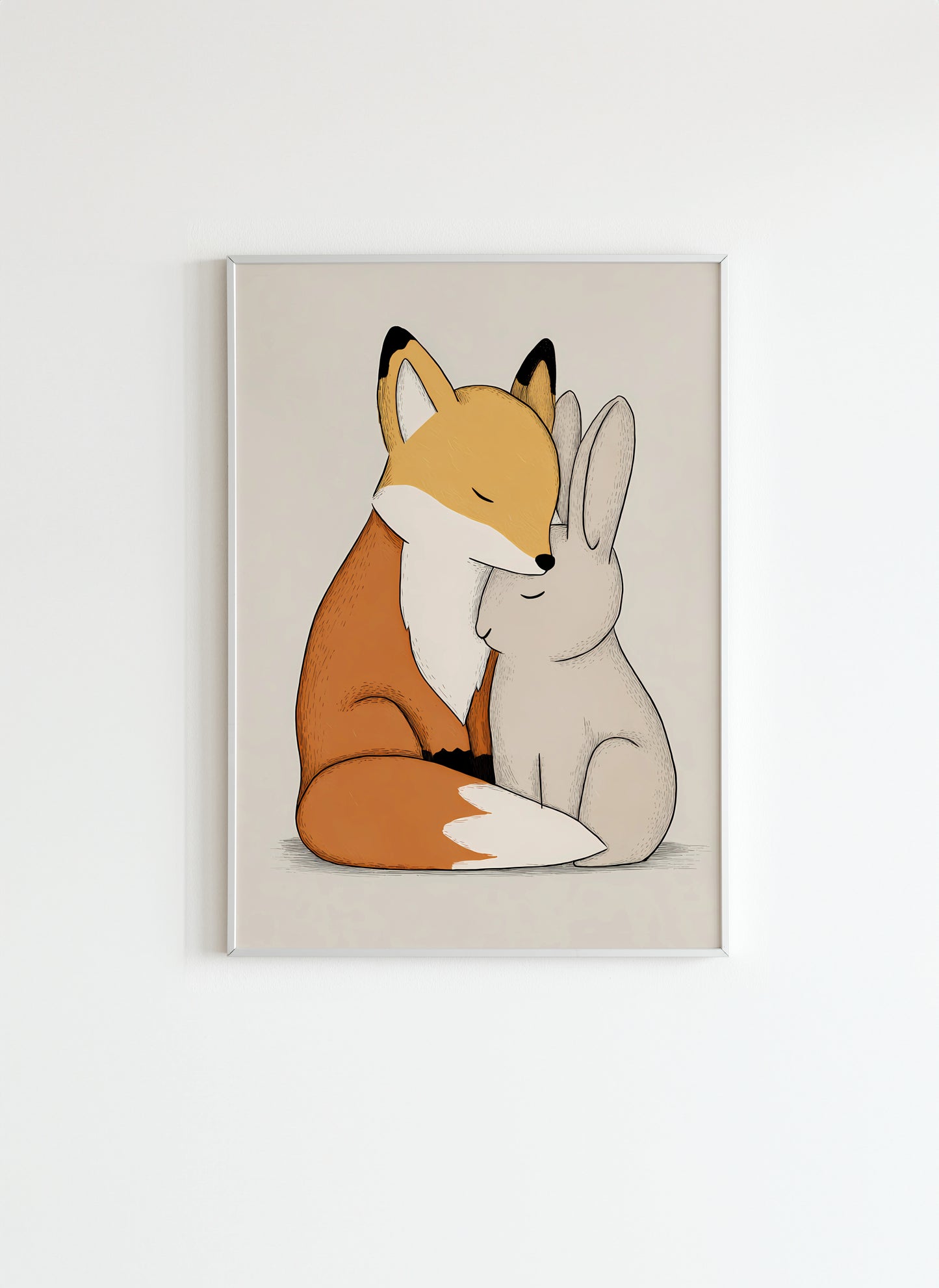 Cute Fox and Rabbit Hug Poster – Kids Animal Wall Art