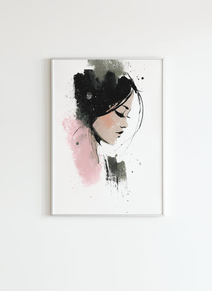 Minimalist Watercolor Woman Portrait Poster – Modern Wall Art