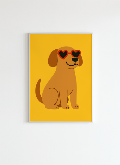 Cool Puppy with Heart Glasses – Fun Kids Room Wall Art Poster