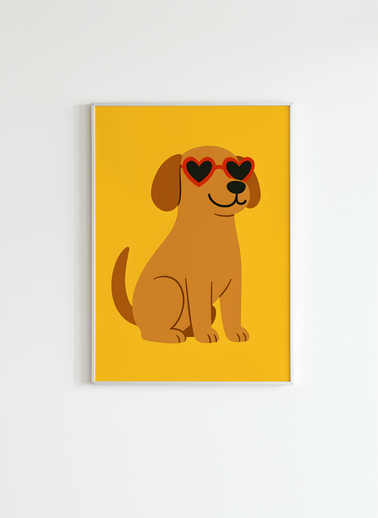 Cool Puppy with Heart Glasses – Fun Kids Room Wall Art Poster