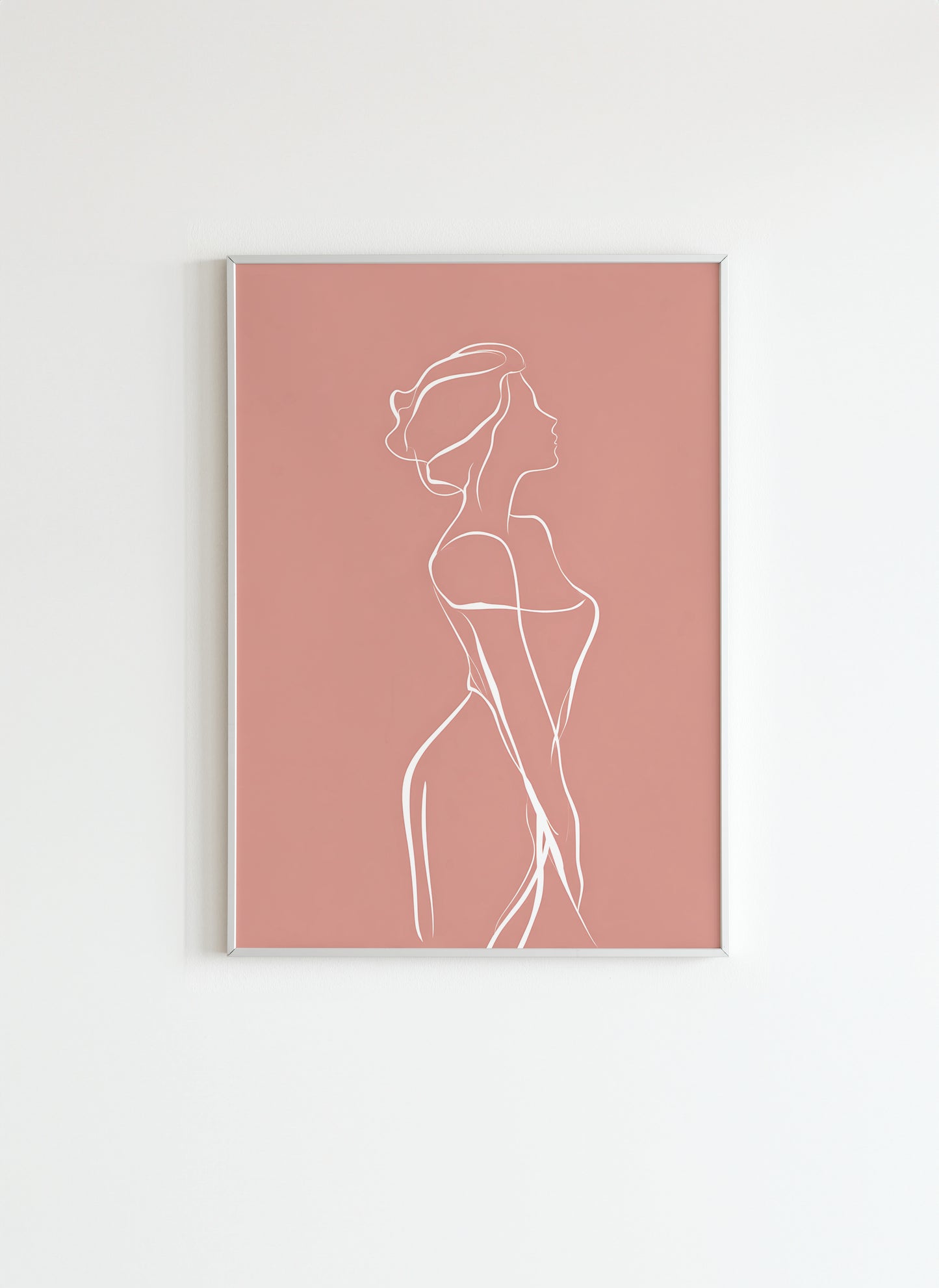 Minimalist Line Art Woman Poster – Modern Pink Wall Décor