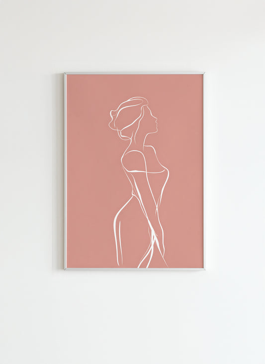 Minimalist Line Art Woman Poster – Modern Pink Wall Décor