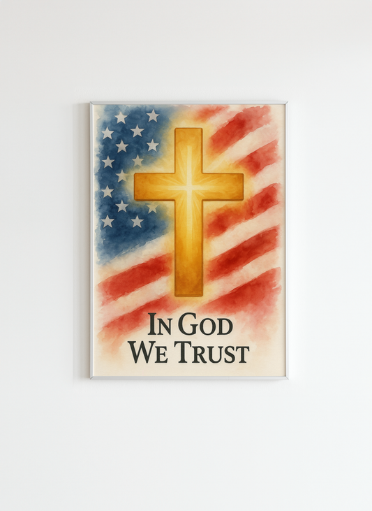 In God We Trust American Flag Christian Poster – Patriotic Wall Art