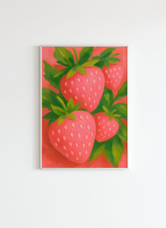 Strawberry Wall Art – Colorful Fruit Poster for Modern Home Decor