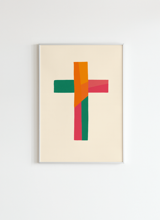 Colorful Christian Cross Wall Art – Modern Abstract Faith Poster