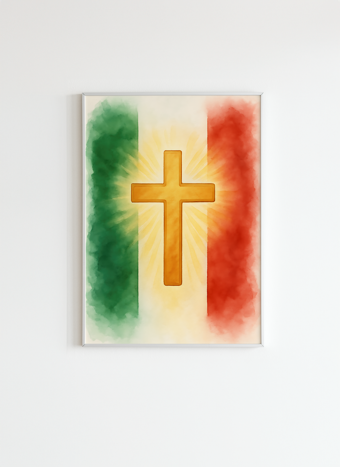 Mexican Flag Christian Cross Poster - Wall Art in Watercolor