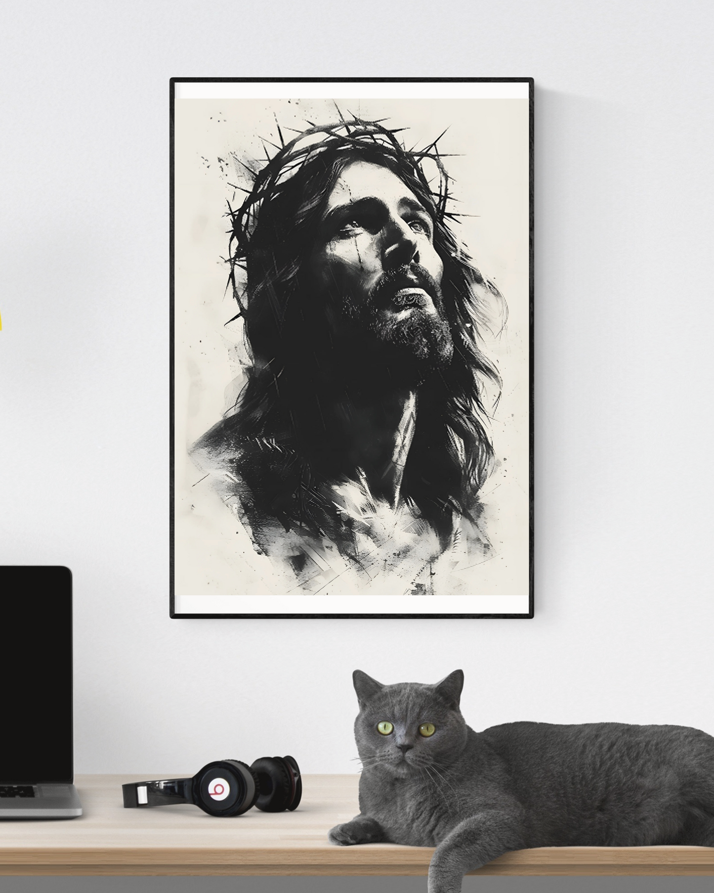 Jesus Christ Portrait Wall Art – Crown of Thorns Christian Poster