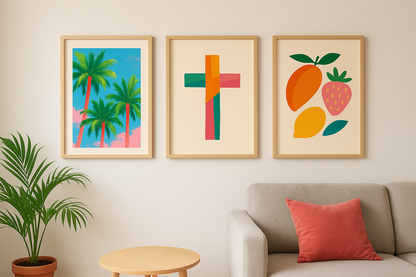 Colorful Christian Cross Wall Art – Modern Abstract Faith Poster