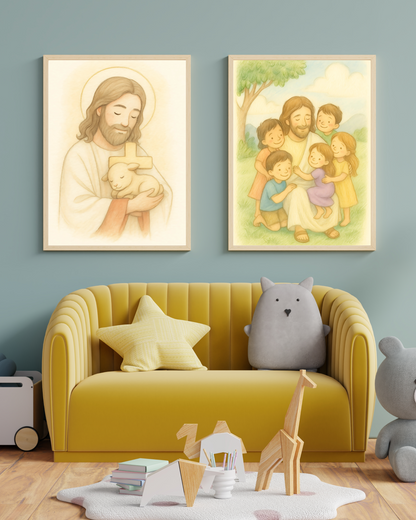 Good Shepherd Poster – Jesus with Lamb Religious Home Decor