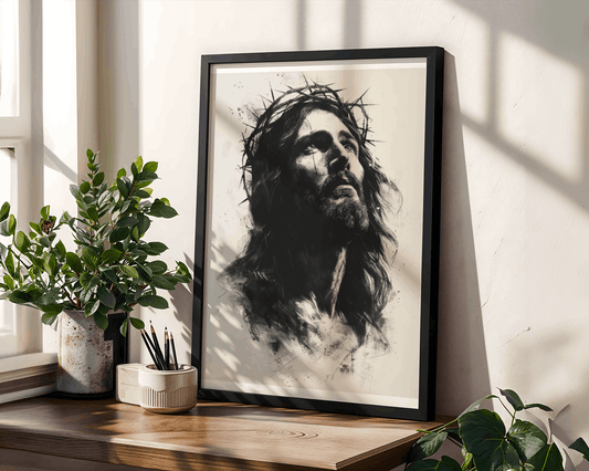 Jesus Christ Portrait Wall Art – Crown of Thorns Christian Poster
