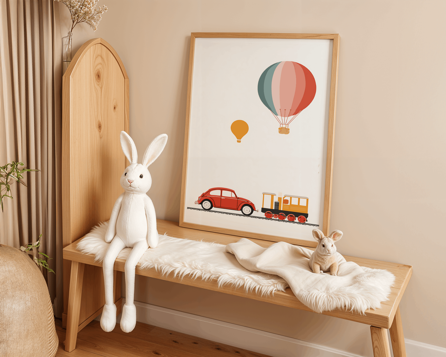 Kids Transport Poster – Car, Train & Hot Air Balloon Wall Art
