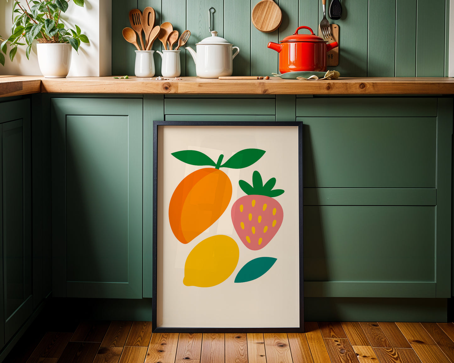 Colorful Fruit Wall Art – Mango, Strawberry & Lemon Poster
